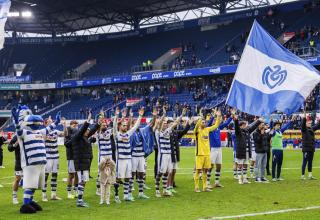 Jubel beim MSV Duisburg nach dem Heimsieg gegen Viktoria Köln.