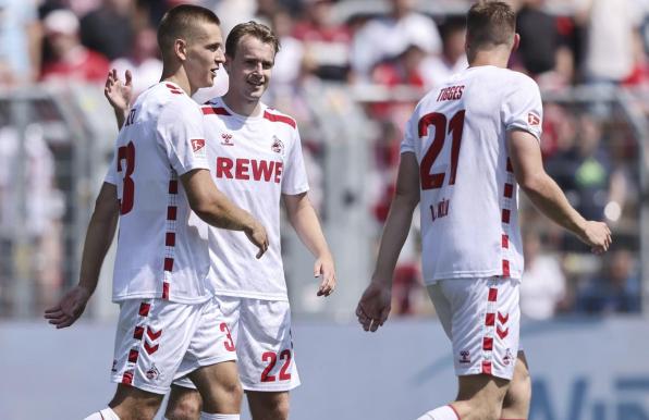 Florian Dietz, Jacob Christensen und Steffen Tigges (von links) beim Test zwischen dem 1. FC Köln und Viktoria Köln.