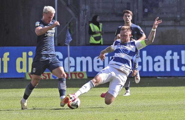 MSV-Kapitän Alexander Hahn und seine Kollegen fuhren einen 2:1-Sieg gegen Wiedenbrück ein.